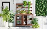 TOPMAX 66" Large Outdoor Farmhouse Wooden Potting Bench Table, Garden Workstation with 2 Drawers, Cabinet and Open Shelves for Backyard, Mudroom, Brow