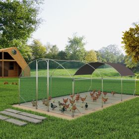 Large Metal Chicken Coop with Run, 19.7x9.8x6.6ft, Walkin Poultry Cage for Yard with Waterproof Cover, Dome Roof Large Poultry Cage for Hen House