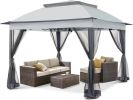 Outdoor 11x 11Ft Pop Up Gazebo Canopy With Removable Zipper Netting,2-Tier Soft Top Event Tent,Suitable For Patio Backyard Garden Camping Area,Grey