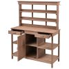 TOPMAX 66" Large Outdoor Farmhouse Wooden Potting Bench Table, Garden Workstation with 2 Drawers, Cabinet and Open Shelves for Backyard, Mudroom, Brow