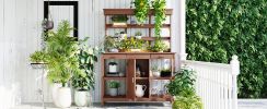 TOPMAX 66" Large Outdoor Farmhouse Wooden Potting Bench Table, Garden Workstation with 2 Drawers, Cabinet and Open Shelves for Backyard, Mudroom, Brow