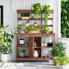 TOPMAX 66" Large Outdoor Farmhouse Wooden Potting Bench Table, Garden Workstation with 2 Drawers, Cabinet and Open Shelves for Backyard, Mudroom, Brow