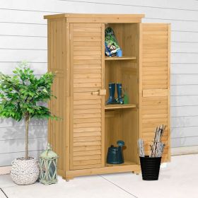 Wooden Garden Shed 3-tier Patio Storage Cabinet Outdoor Organizer Wooden Lockers with Fir Wood Shutter Design (Color: natural)