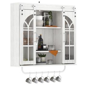 Rustic Wood Wall Storage Cabinet with Two Sliding Barn Door, 3-Tier Decorative Farmhouse Vintage Cabinet for Kitchen Dining, Bathroom, Living Room (Color: White)