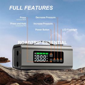 Jump Starter With Air Compressor And Air Pump, 2500A Battery Jump Starter With 150PSI Tire Inflator, Up To 7.5L Gas   5.0L Diesel Engine, 2 LED Screen (Color: grey)