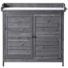 Outdoor 39" Potting Bench Table; Rustic Garden Wood Workstation Storage Cabinet Garden Shed with 2-Tier Shelves and Side Hook